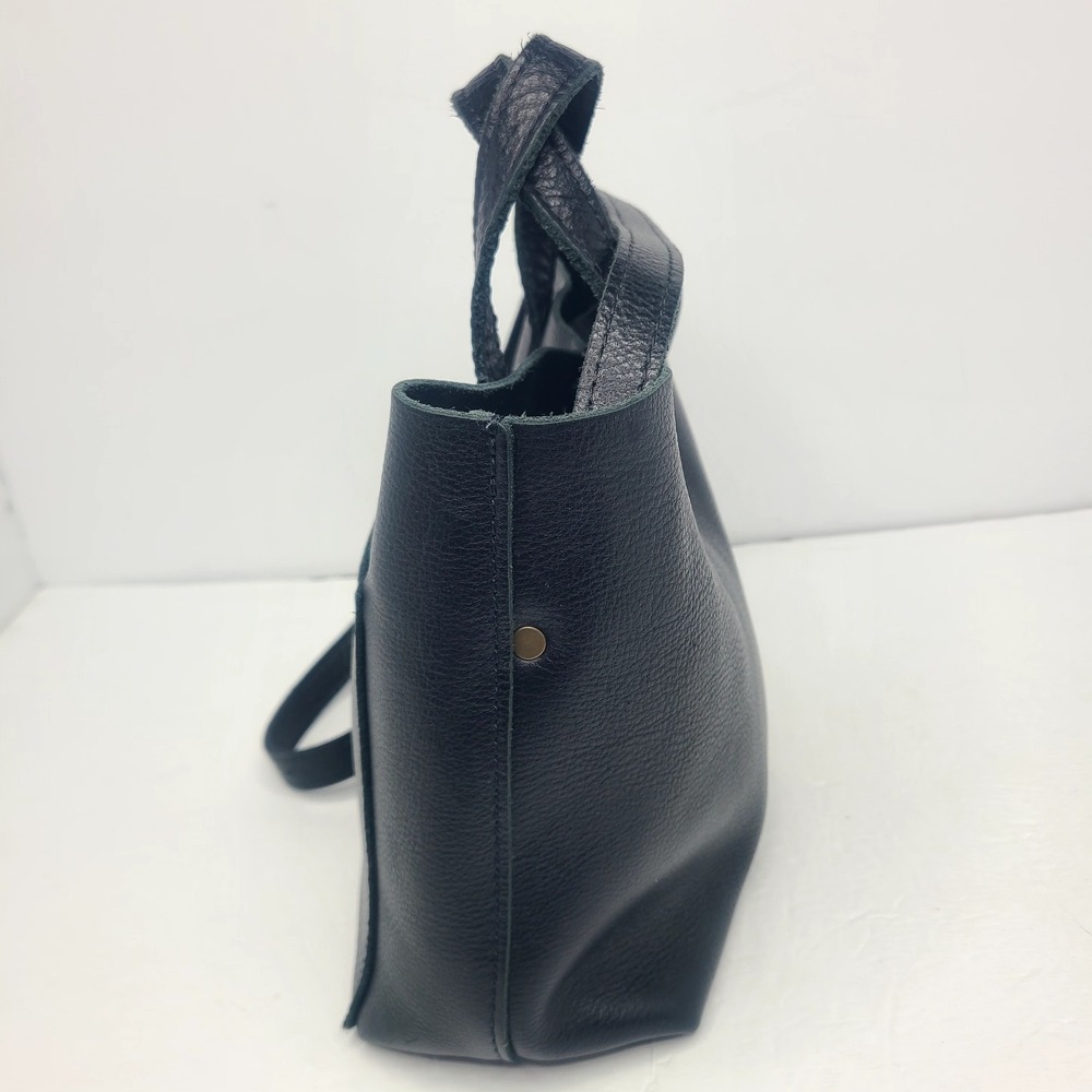 Portland Leather Goods Small Crossbody Tote Handbag Purse Black Pebbled Leather - Picture 2 of 6